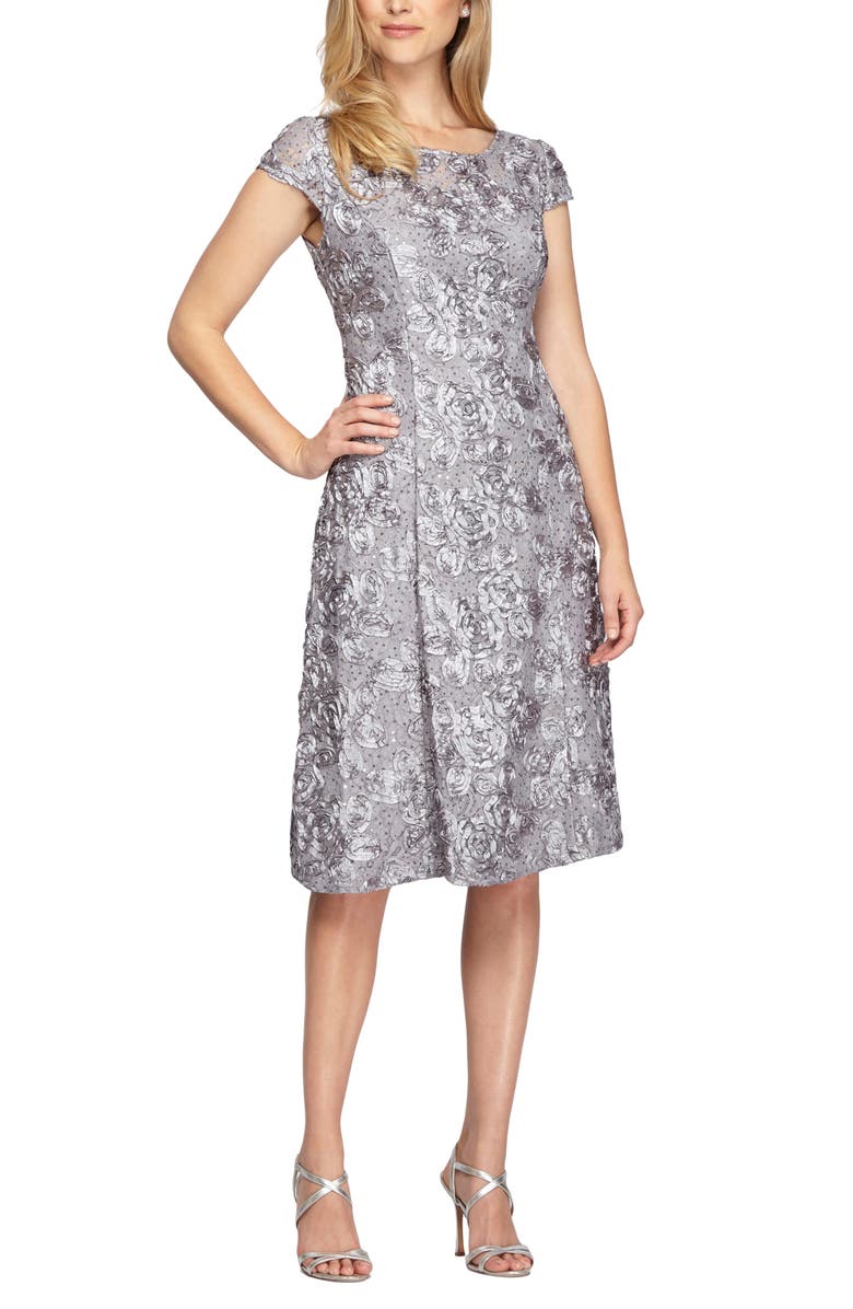 Alex Evenings Sequin Rosette Cocktail Dress, Main, color, 