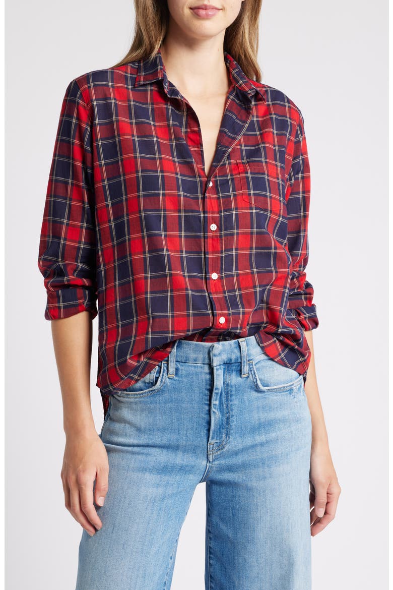 Eileen Plaid Relaxed Button-Up Shirt, Main, color, RED NAVY WHITE PLAID
