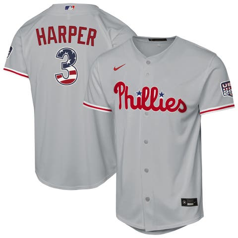 Youth Nike Bryce Harper Gray Philadelphia Phillies USA 250 Fourth of July Road Replica Jersey