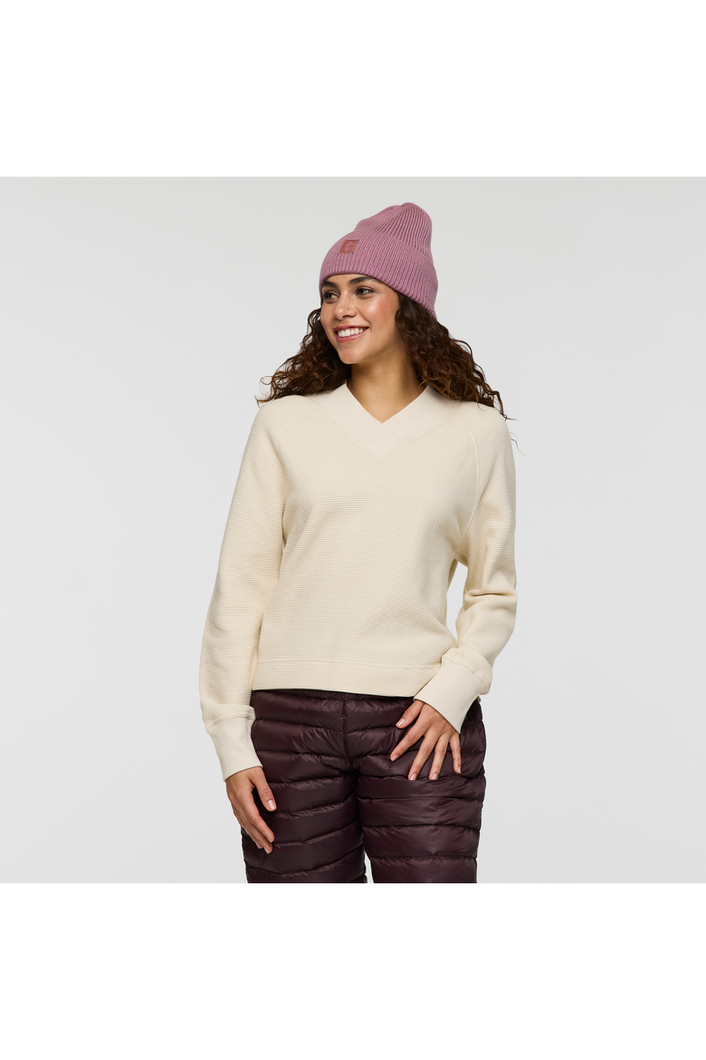 Atajo Long-Sleeve Waffle V-Neck - Women's, Main, color, Cream