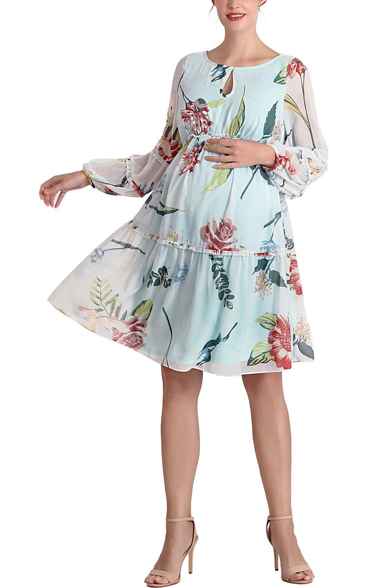 Kimi & Kai Aliz Long Sleeve Maternity Babydoll Dress, Main, color, Multicolored