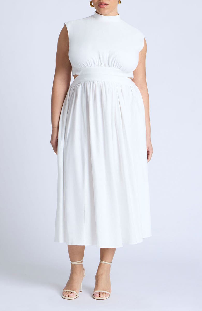 ELOQUII Mock Neck Poplin Maxi Dress, Main, color, 