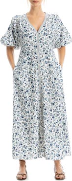 MAX STUDIO V-Neck Puff Sleeve Maxi Dress