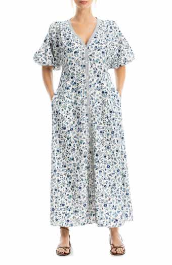 MAX STUDIO V-Neck Puff Sleeve Maxi Dress