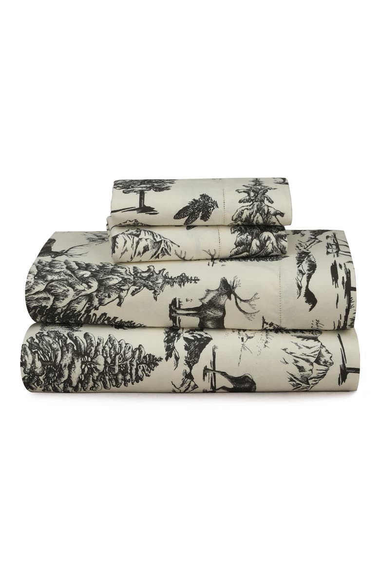 Mountain Toile Heavyweight Cotton Sheet Set, Main, color, CHARCOAL GREY