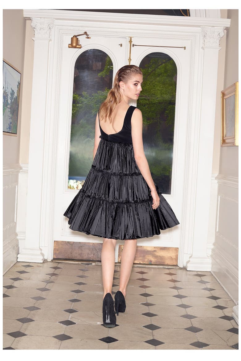 Alexander McQueen Velvet & Taffeta Cocktail Dress, Alternate, color, BLACK