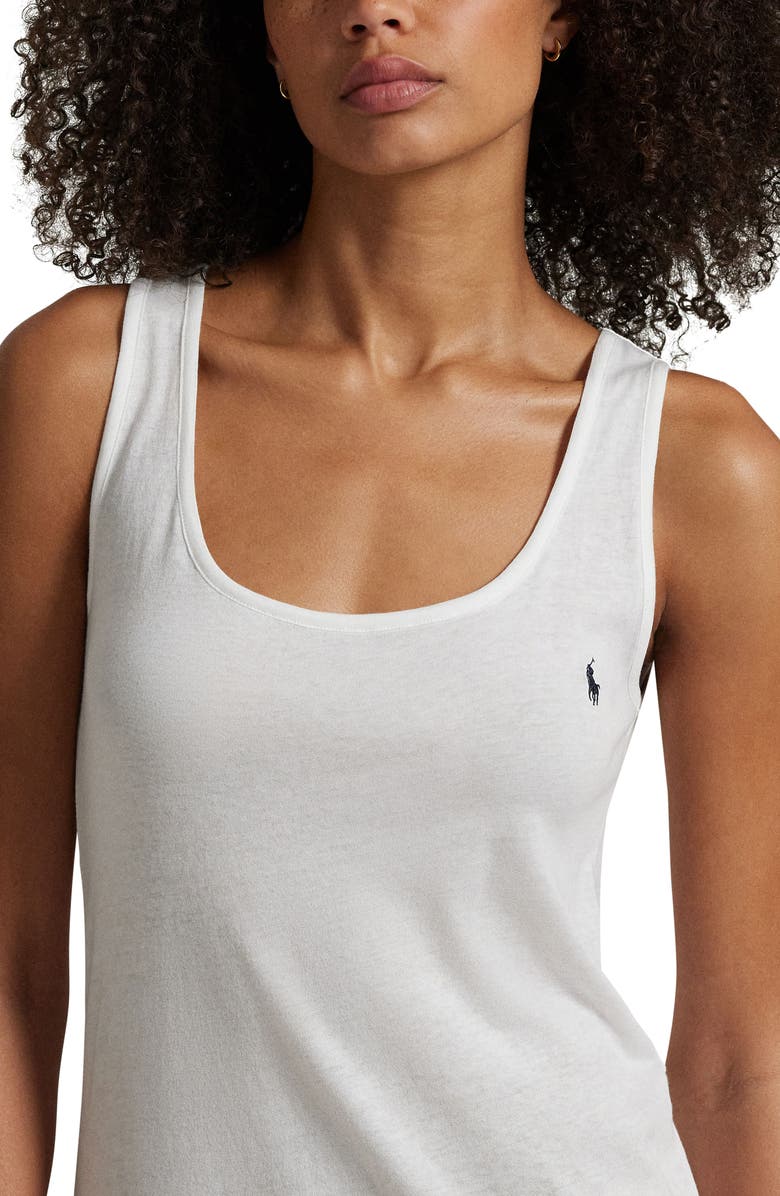 Polo Ralph Lauren Scoop Neck Sleeveless Cotton Nightgown, Alternate, color, White Cloud