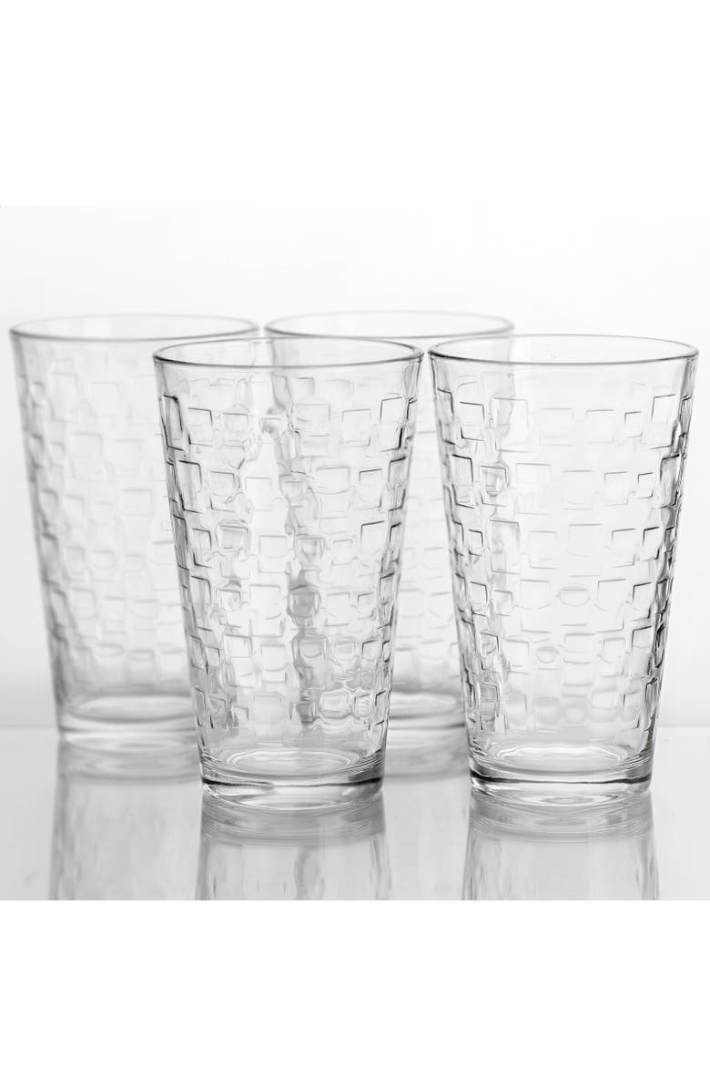 Gibson Home Great Foundations 4-Piece 16 oz. Tumbler Set, Square Pattern, Alternate, color, Clear