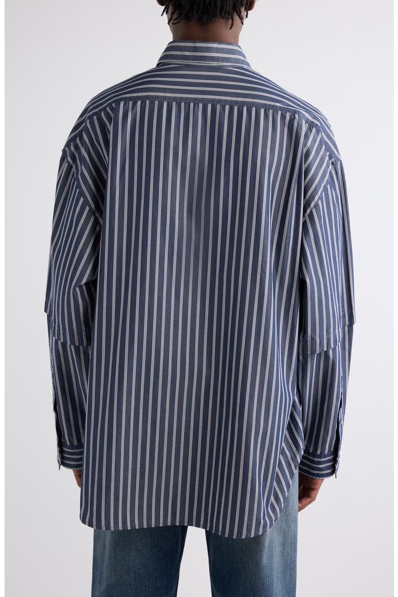 Satero Oversize Stripe Double Sleeve Poplin Button-Up Shirt, Alternate, color, BLUE/ WHITE
