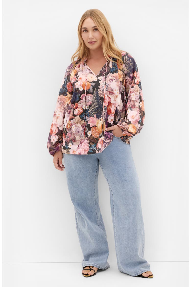 Thea Bloom Print V-Neck Tie Top, Alternate, color, SHEER BLOOM