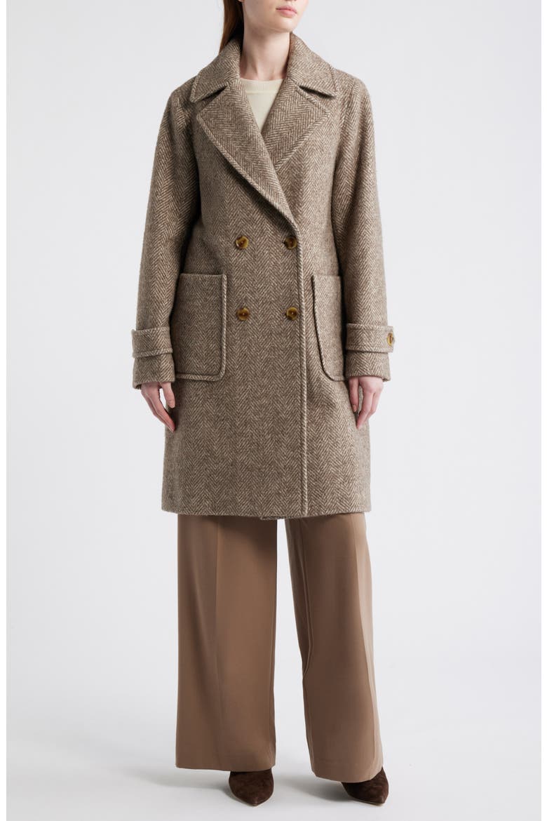 Double Breasted Wool Blend Herringbone Coat, Main, color, OATMEAL HERRINGBONE