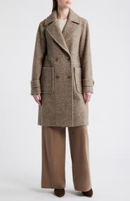 BCBG Double Breasted Wool Blend Herringbone Coat
