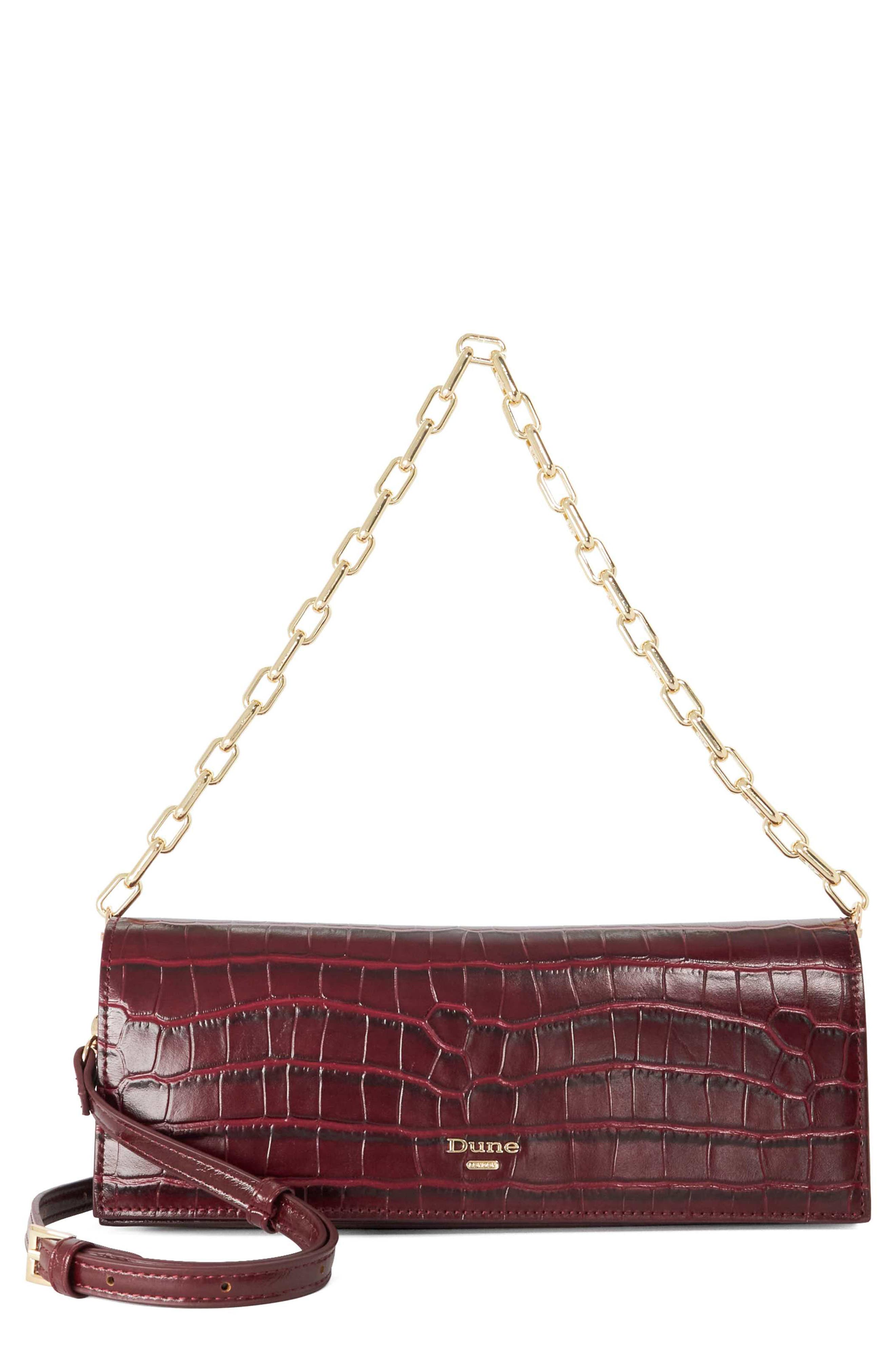 Bemuse Croc Embossed Faux Leather Shoulder Bag, Main, color, BURGUNDY