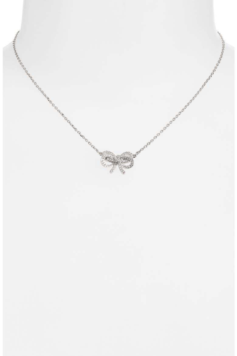 bow meets girl pavé cubic zirconia pendant necklace, Alternate, color, CLEAR/ SILVER