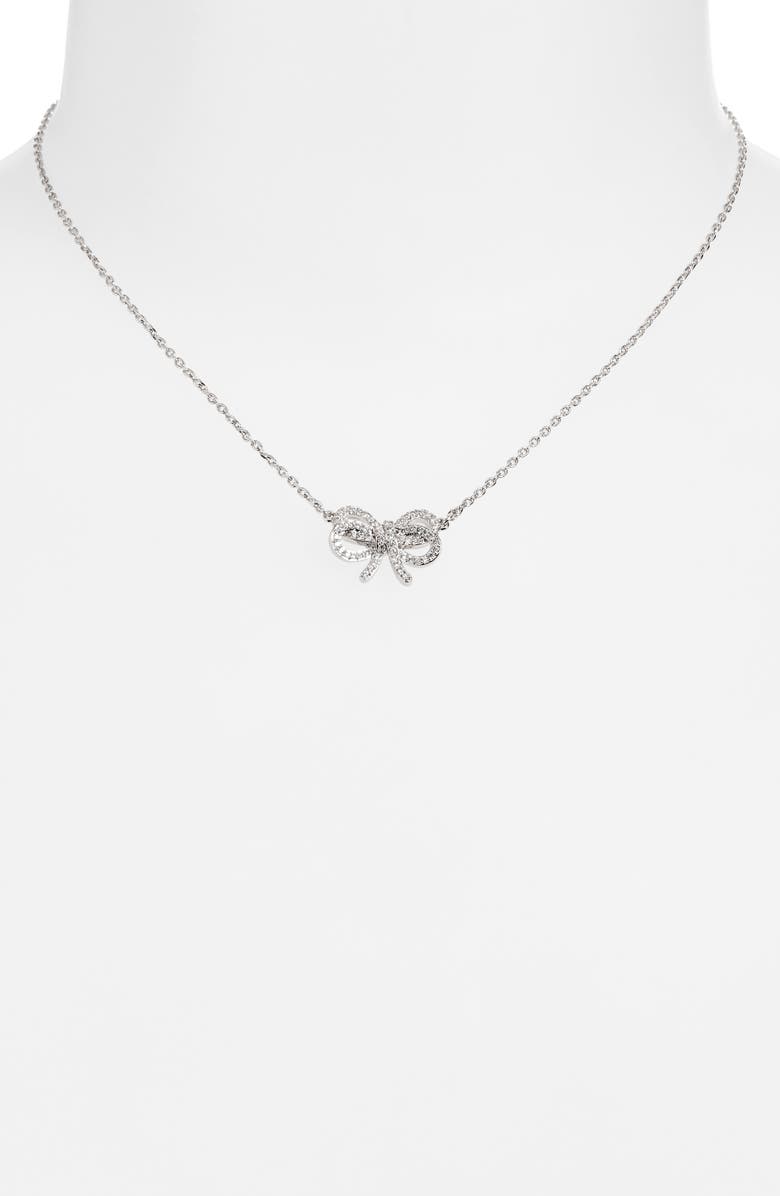 Kate Spade New York bow meets girl pavé cubic zirconia pendant necklace, Alternate, color, Clear/ Silver