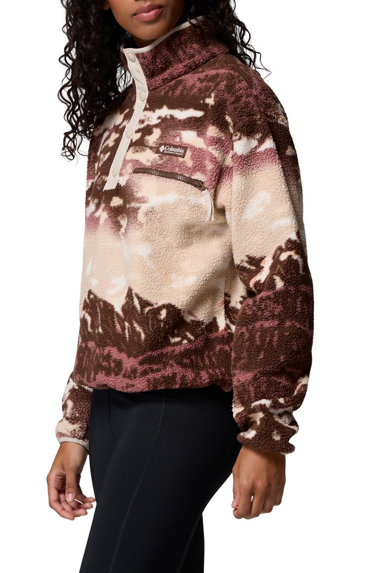 Helvetia II Print Crop Fleece Pullover, Alternate, color, TOBACCO SISTERS DARK STONE