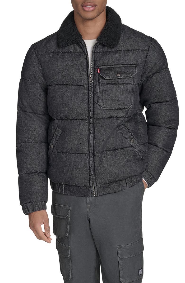 Levi's<sup>®</sup> Quilted Denim Jacket with Fleece Collar, Main, color, Black Denim