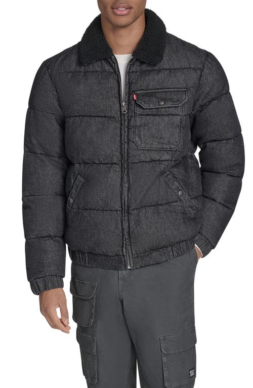 Levi's Quilted Denim Jacket With Fleece Collar In Gray