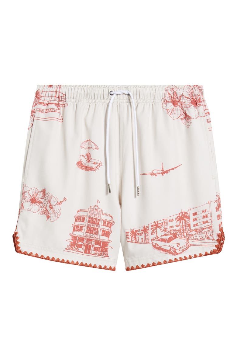 Ocean Drive Print Stitch Waterproof Swim Trunks, Alternate, color, RED