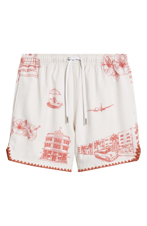 Ocean Drive Print Stitch Waterproof Swim Trunks
