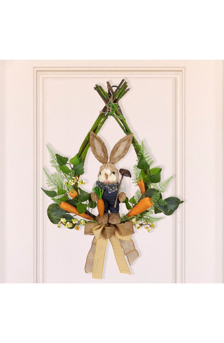Northlight Farmer Bunny Moss Vines Teardrop Easter Wreath - 22" - Green and Orange - Unlit, Main, color, Green
