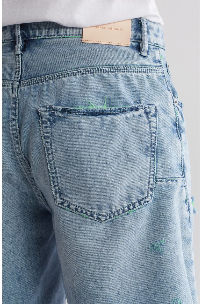 Neon Stitch Denim Shorts, Alternate, color, LT INDIGO