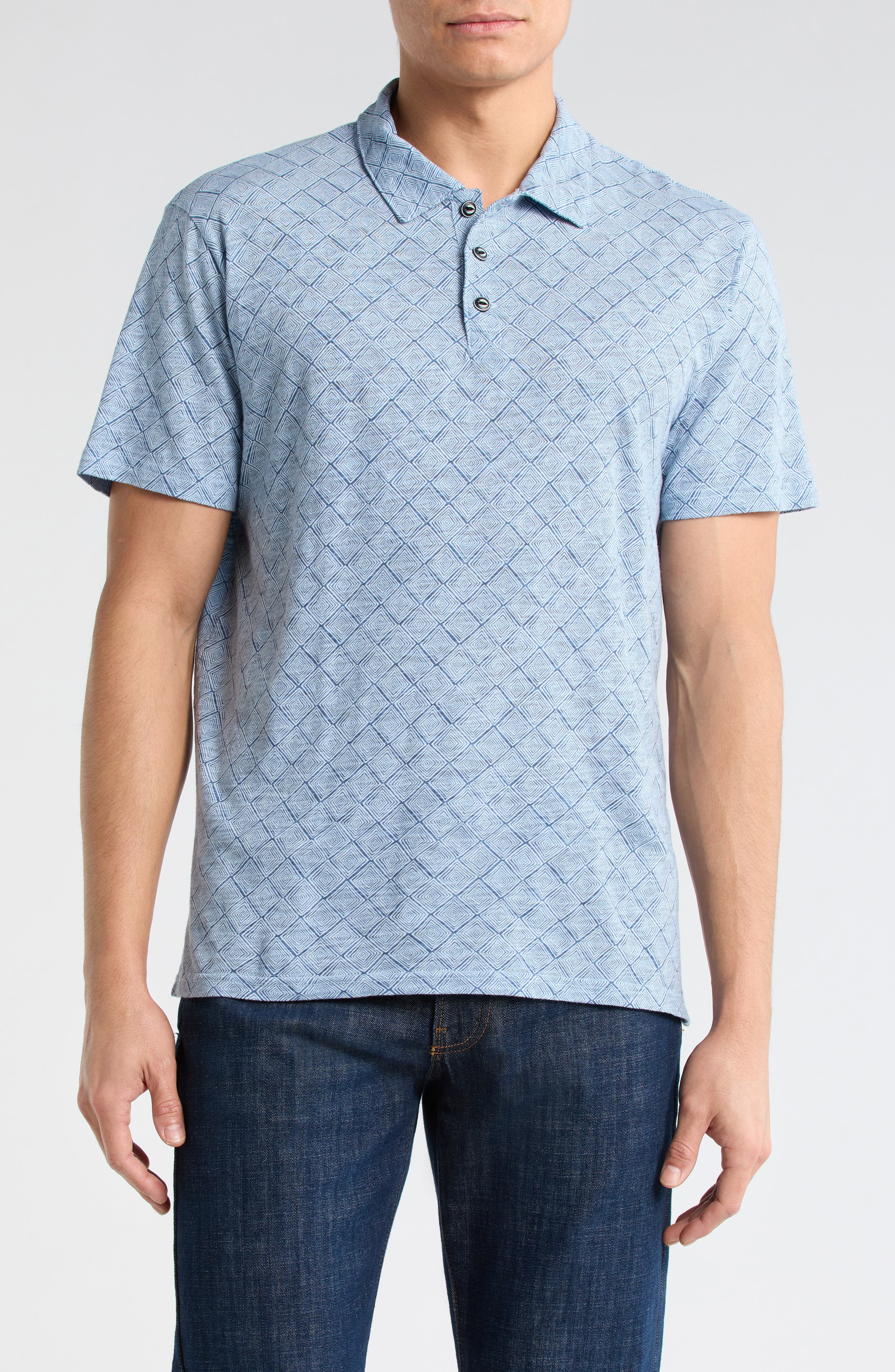 Geo Print Slubbed Cotton Polo