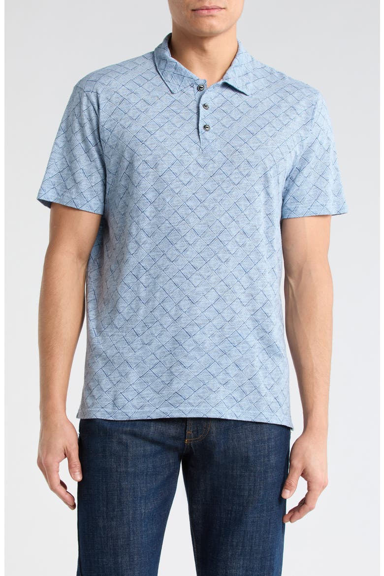 Geo Print Slubbed Cotton Polo, Main, color, BLUE PRINT