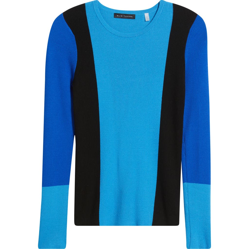 Elie Tahari The Delia Colorblock Rib Sweater In Black