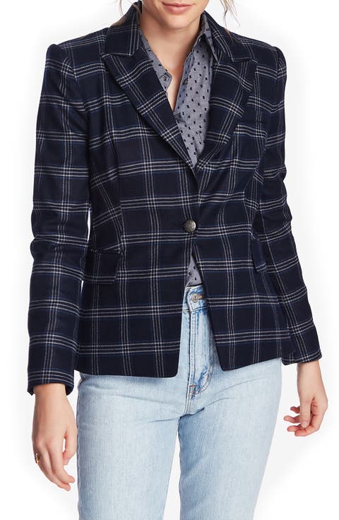 Plaid One Button Blazer