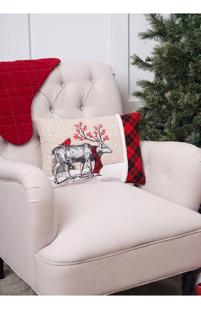 C&F Home Christmas Deer Embroidered and Printed Throw Pillow, 13" x 18", Alternate, color, Beige