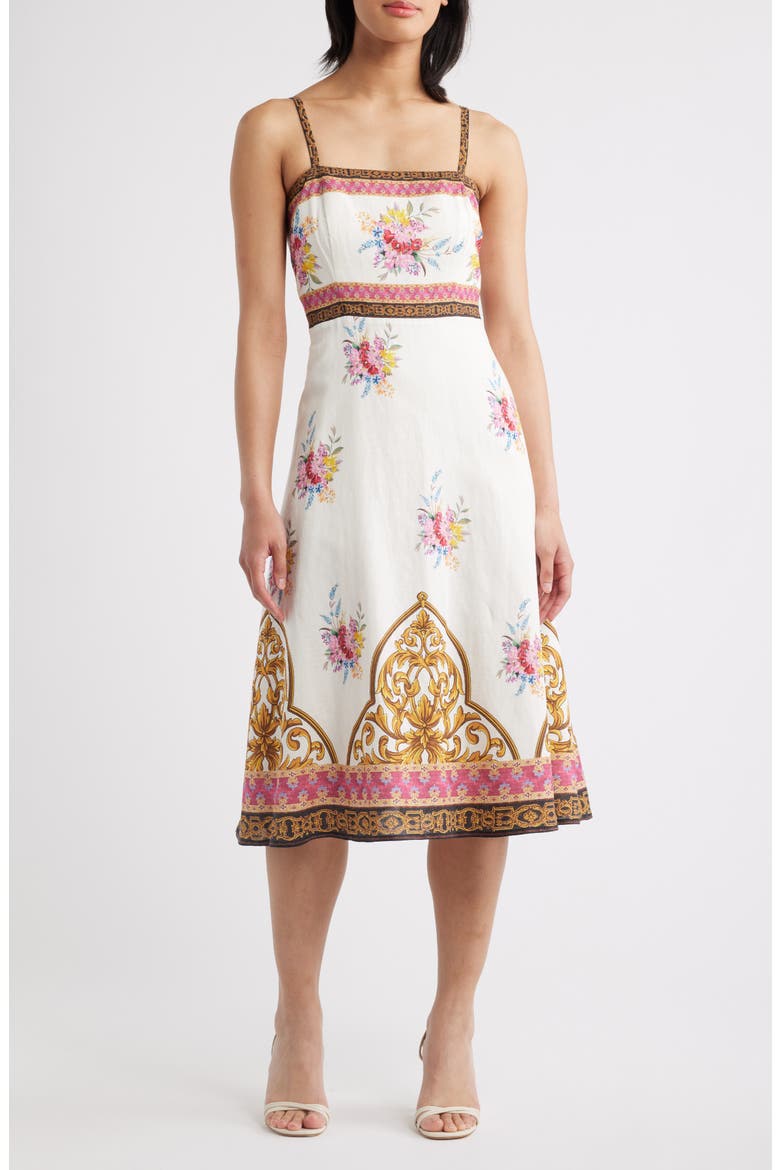 The Annalise Sleeveless Linen Blend Midi Dress, Main, color, TIARA GARDEN PRINT
