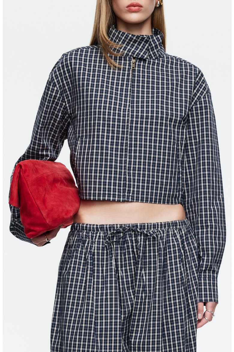 Aura Plaid Cotton Crop Jacket, Main, color, NAVY LEMON PLAID