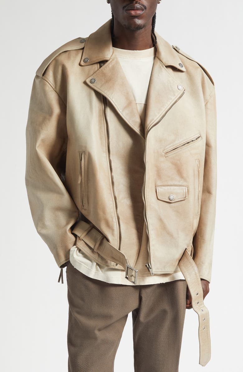 Golden Goose Gender Inclusive Journey Leather Jacket, Main, color, Mellow Buff