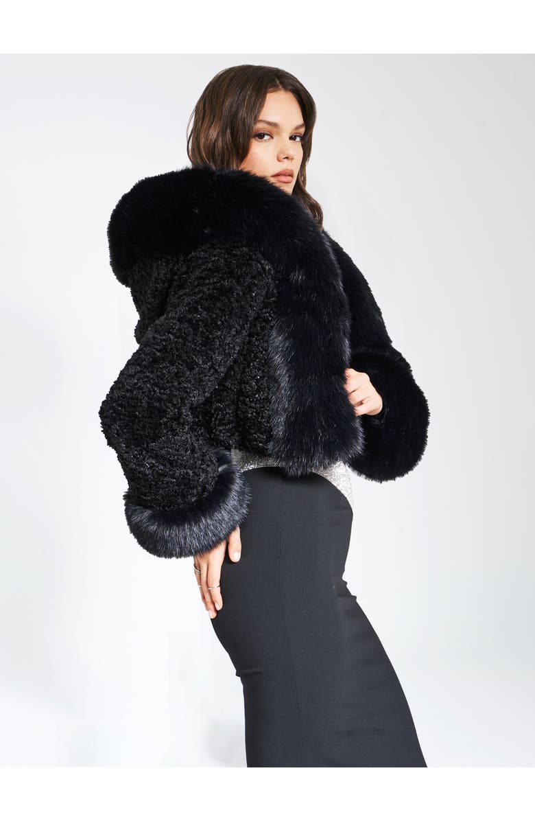 Miss Circle Kali Cropped Faux Fur Jacket With Hood, Alternate, color, Black