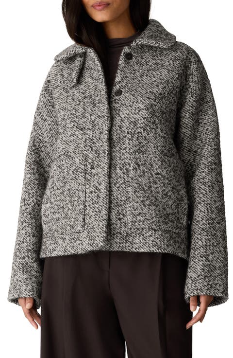 Marled Wool Blend Classic Collar Coat