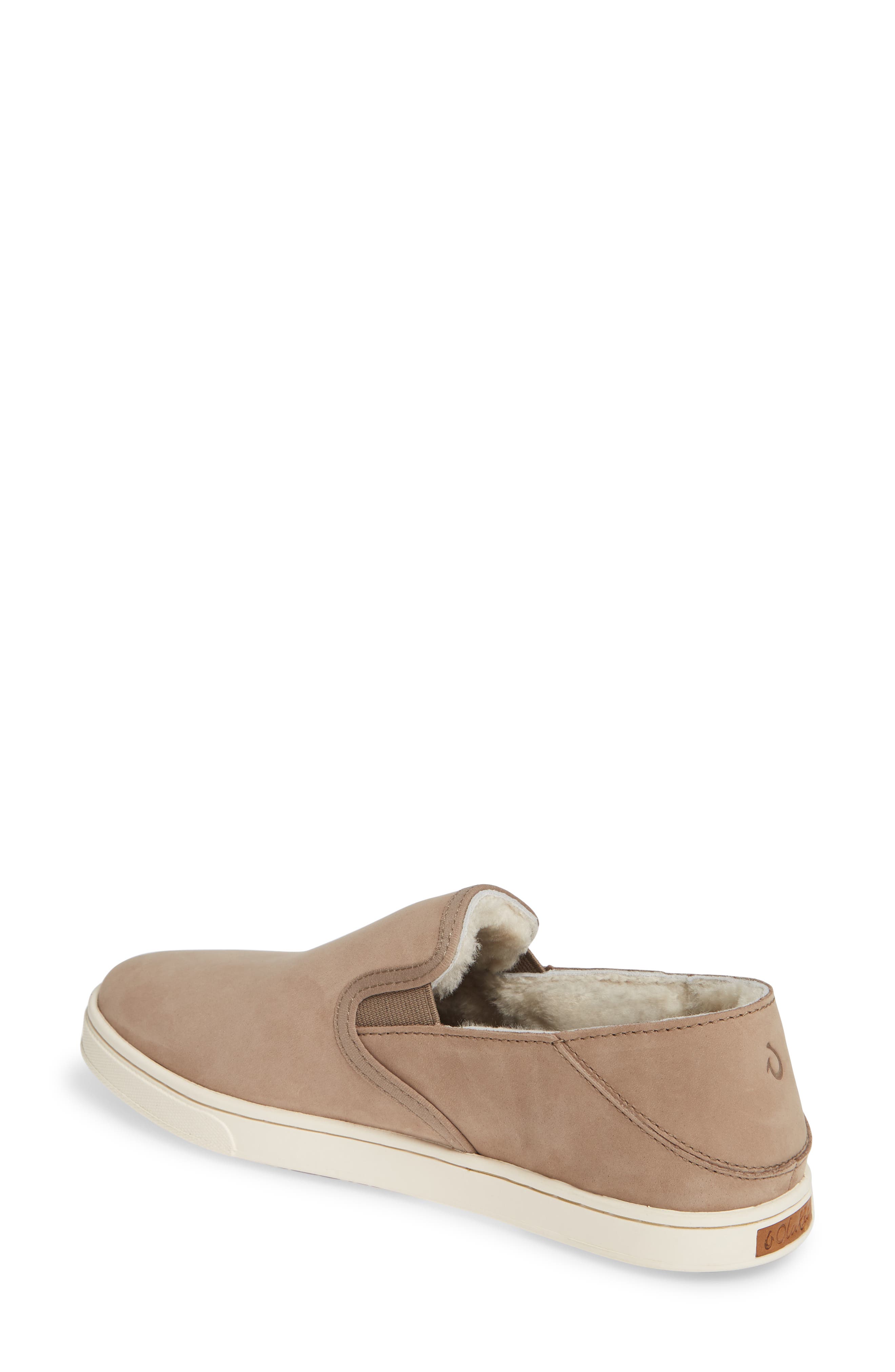 OluKai Pehuea Heu Genuine Shearling Waterproof Slip-On Sneaker, Alternate, color, Taupe Grey Leather