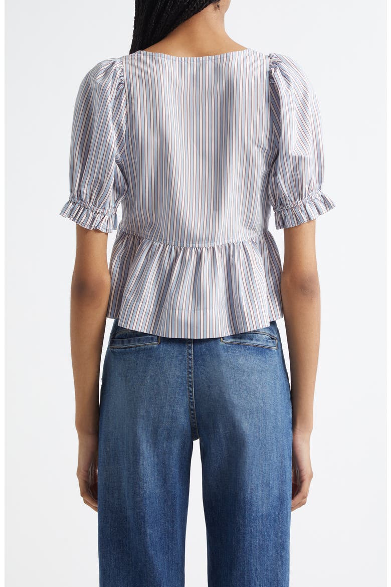 Yarn Dye Flounce Puff Sleeve Top, Alternate, color, SOFT CHAMBRAY