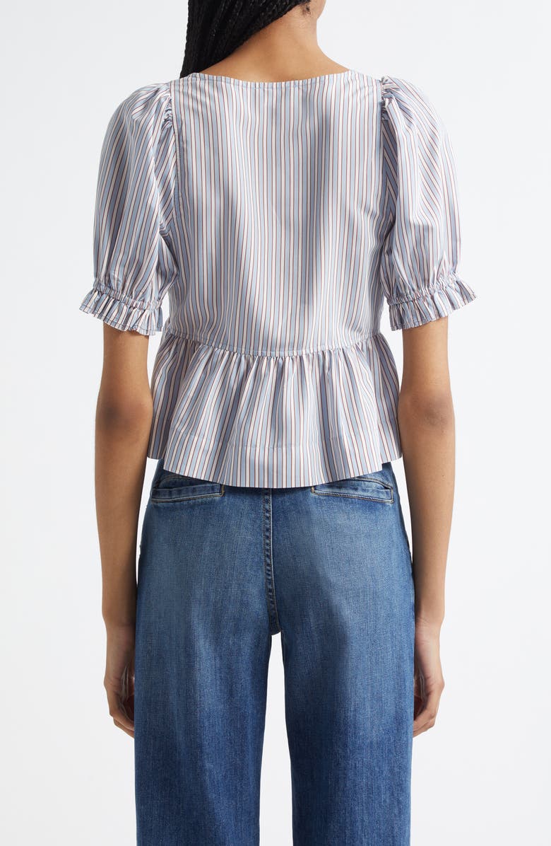 Ganni Yarn Dye Flounce Puff Sleeve Top, Alternate, color, Soft Chambray