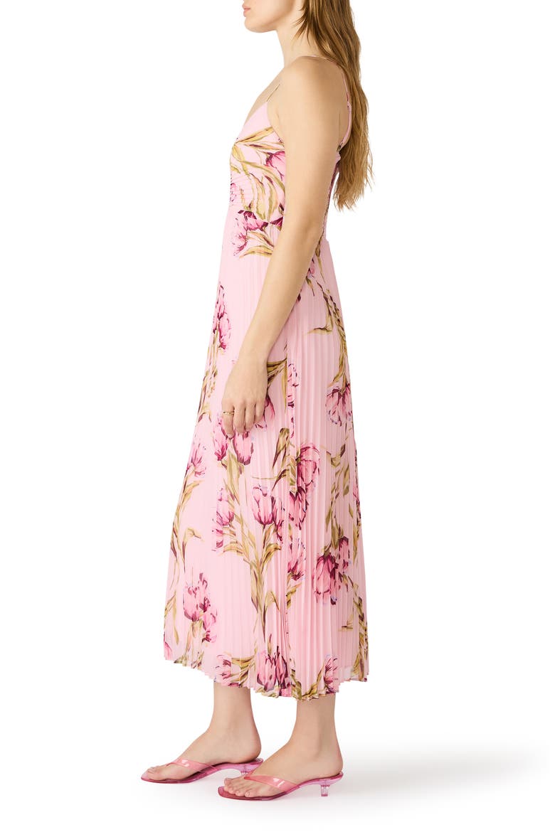 Ray Floral Print Pleat Midi Dress, Alternate, color, ROSETTE PINK