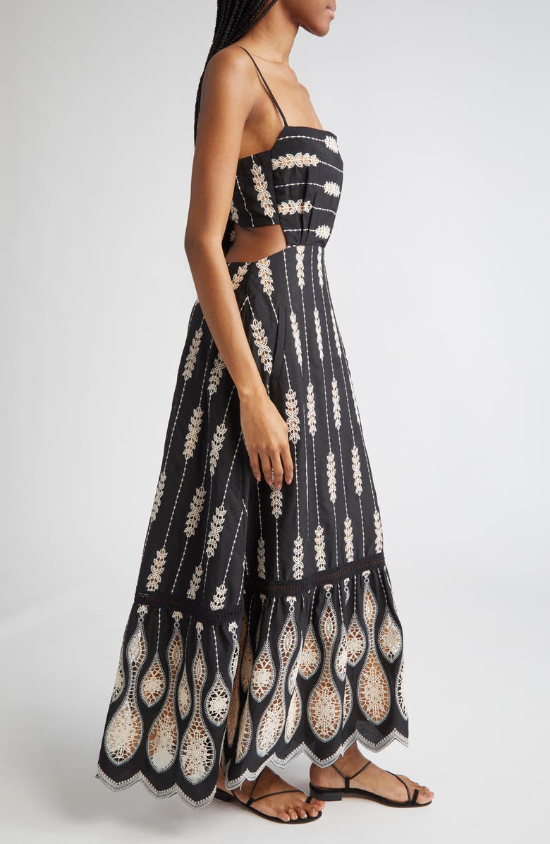 Johanna Ortiz Nostalgica Embroidered Maxi Dress, Alternate, color, Black / Ecru
