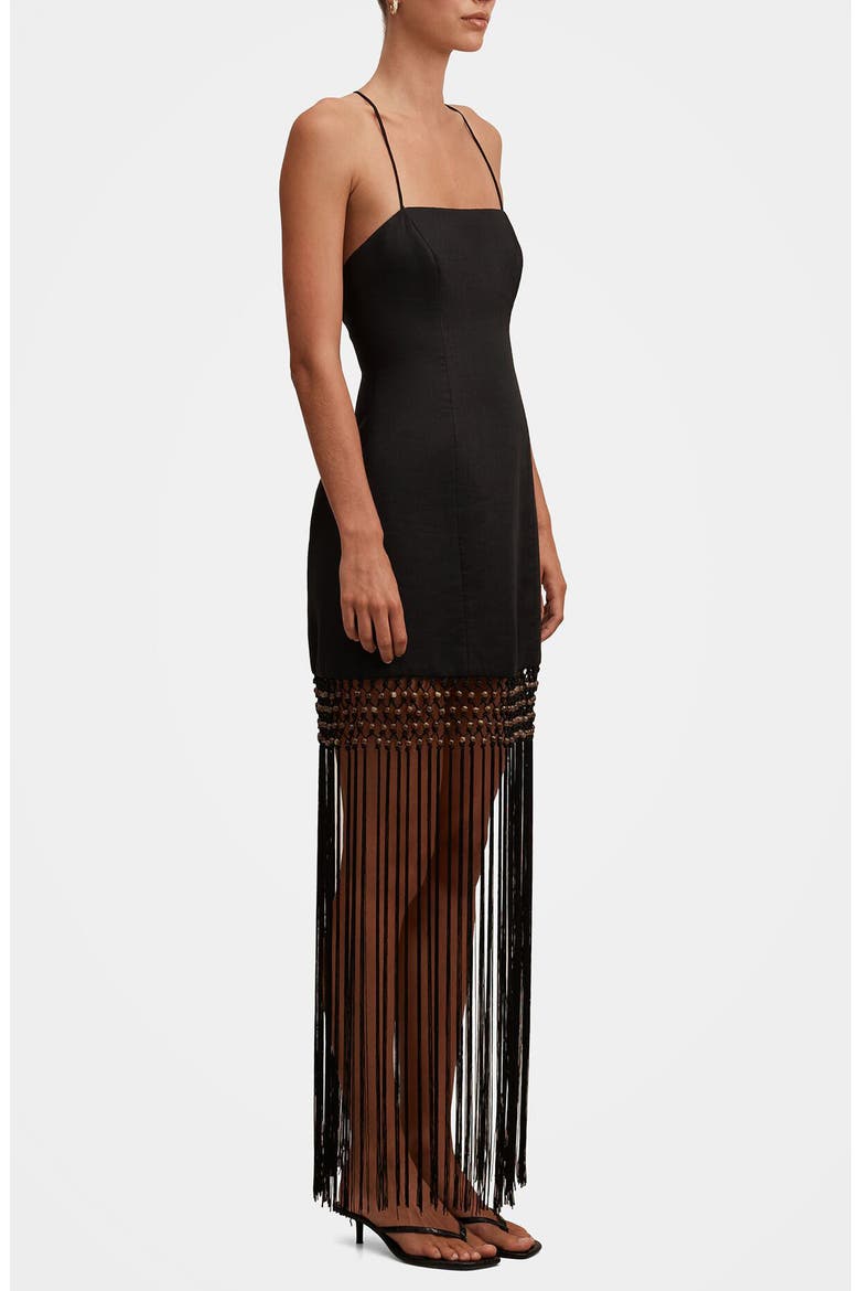 Rayna Macramé Fringe Maxi Dress, Alternate, color, BLACK