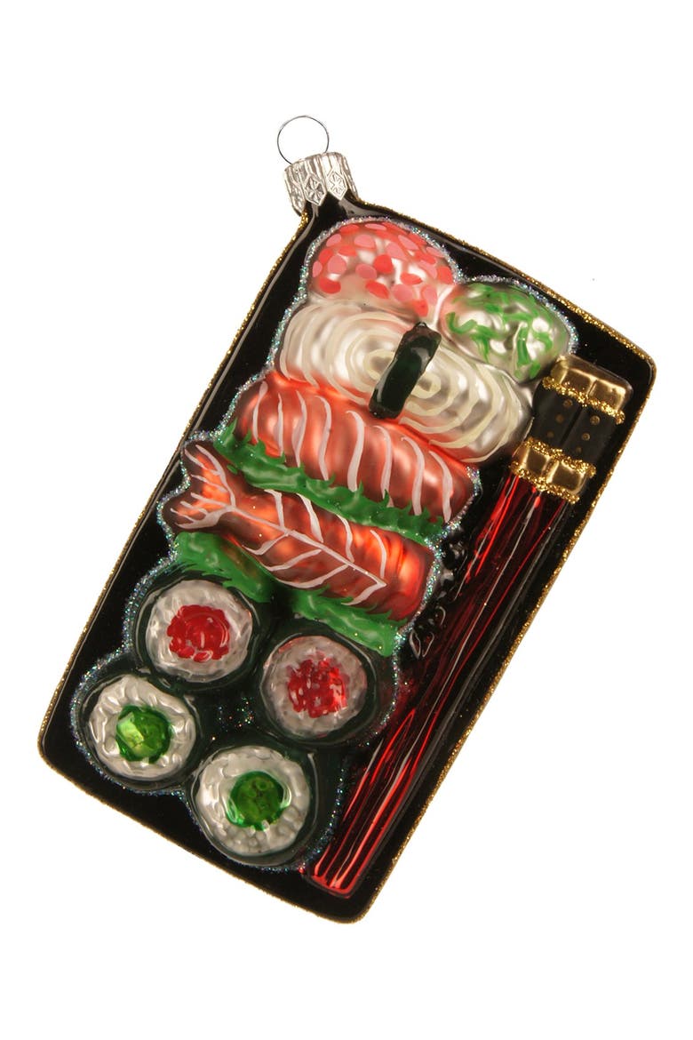 'Sushi Plate' Handblown Glass Ornament, Alternate, color, BLACK MULTI