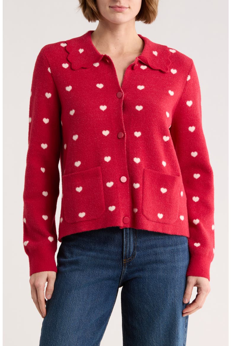 Heart Collar Cardigan, Main, color, RED