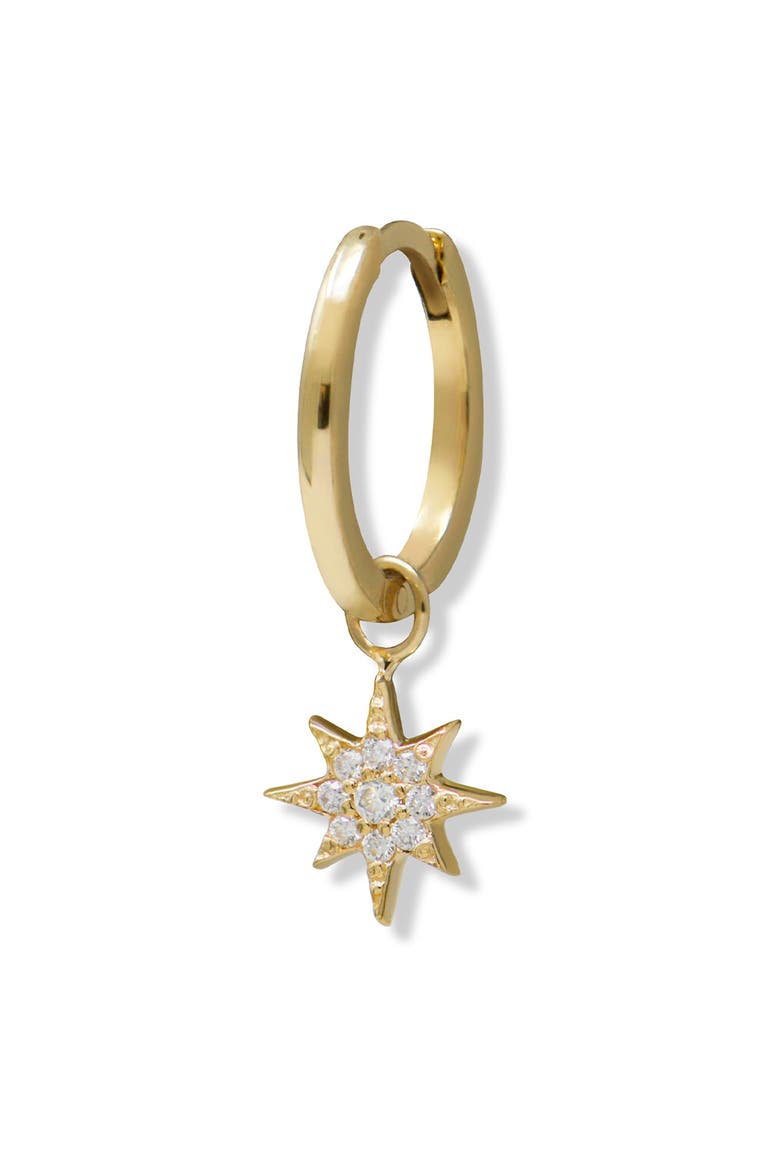 Aztec North Star Charm Single 14K Gold & Diamond Hoop Earring, Main, color, YELLOW GOLD
