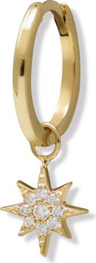Anzie Aztec North Star Charm Single 14K Gold & Diamond Hoop Earring