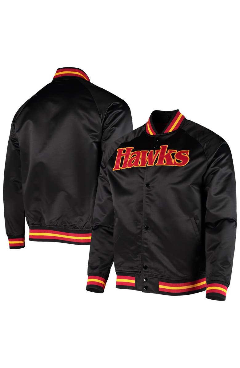 Mitchell & Ness Men's Mitchell & Ness Black Atlanta Hawks Hardwood Classics  Throwback Wordmark Raglan Full-Snap Jacket, Alternate, color, 