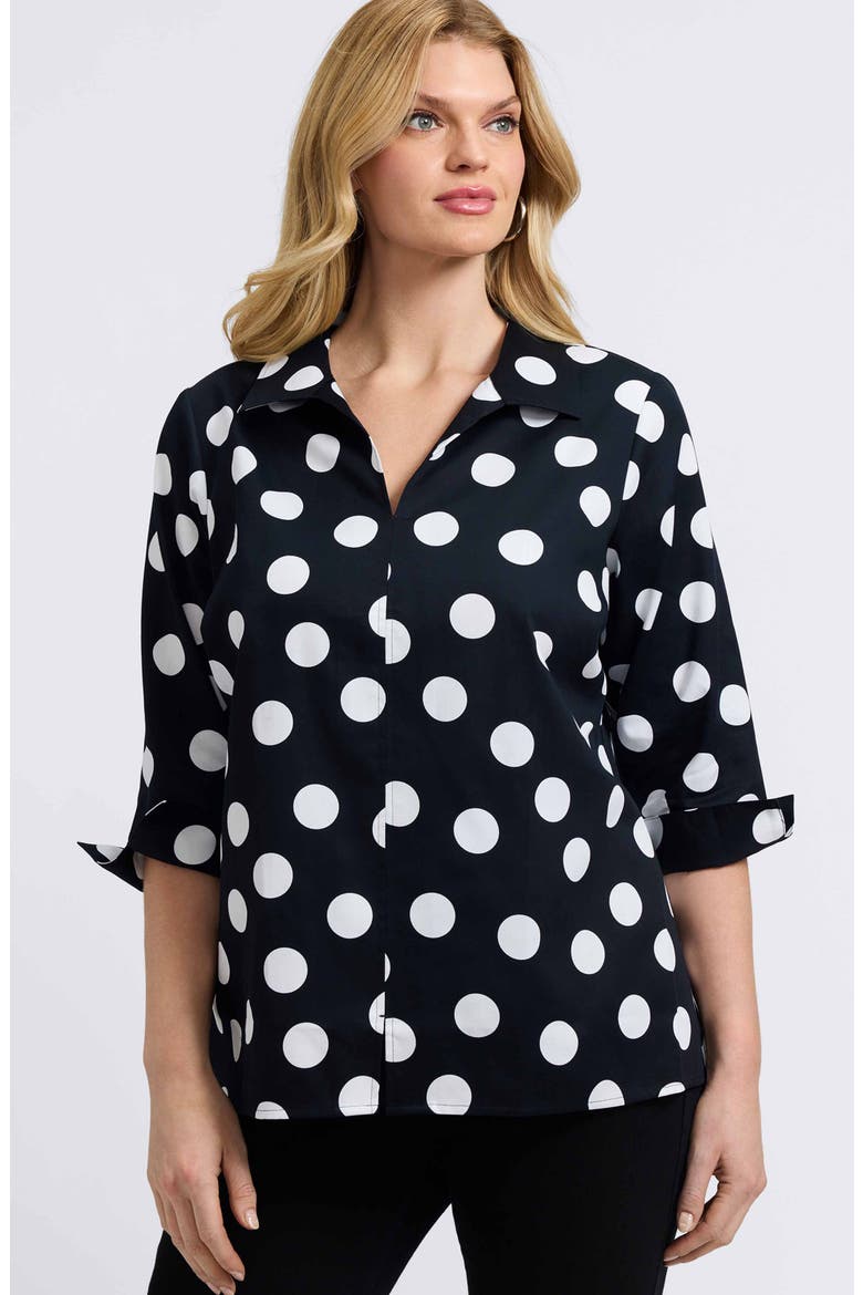 Agnes Dot Print Three-Quarter Sleeve Popover Top, Alternate, color, BLACK/ WHITE