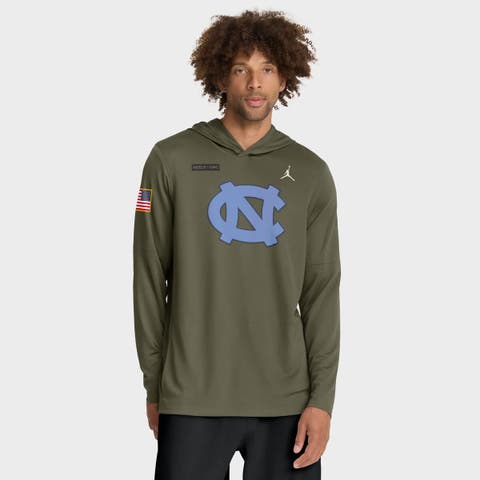 Men's Jordan Brand Olive North Carolina Tar Heels 2025 Military Appreciation Dri-FIT Long Sleeve Hoodie T-Shirt