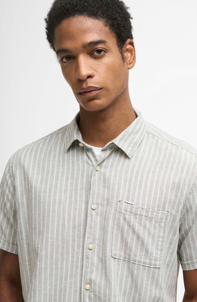 Barbour Nelson Stripe Short Sleeve Linen & Cotton Button-Up Shirt, Alternate, color, Bleached Olive